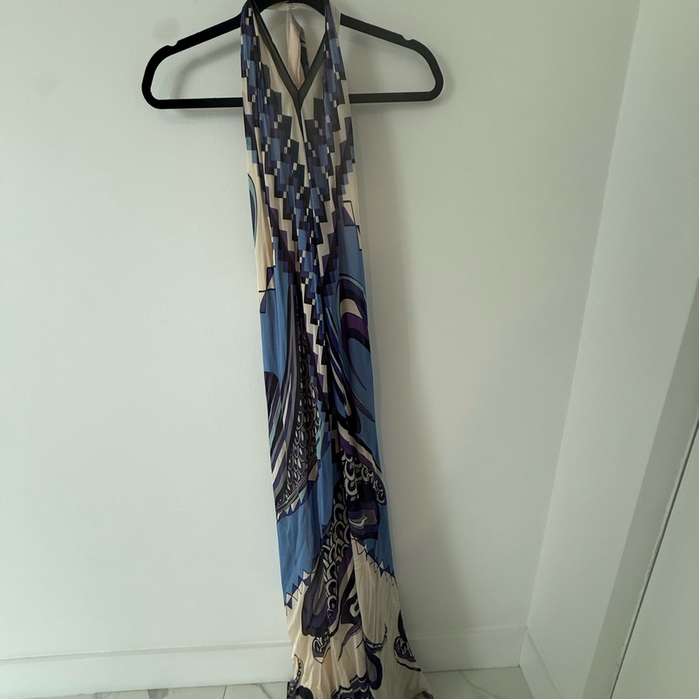 Alexis Blue, Cream & Purple Halter Maxi Dress